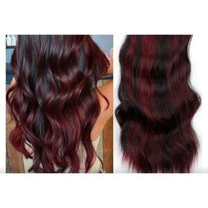 Vigorous Womens 20" Black/Burgundy Clip-In Hair Extensions Synthetic 4PCS Wavy